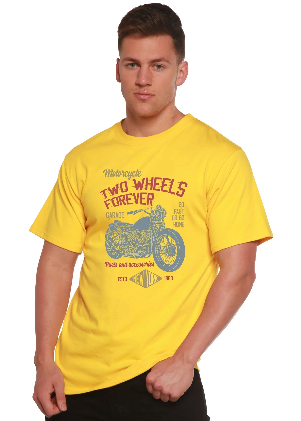 Two Wheels Forever Men's Bamboo Viscose/Organic Cotton Short Sleeve Graphic T-Shirt Spun Bamboo