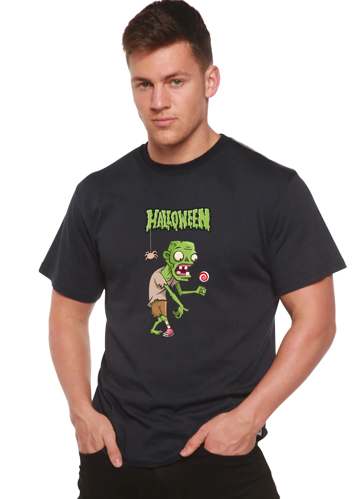 Halloween Green Monster Unisex Bamboo Viscose/Organic Cotton Short Sleeve Graphic T-Shirt Spun Bamboo