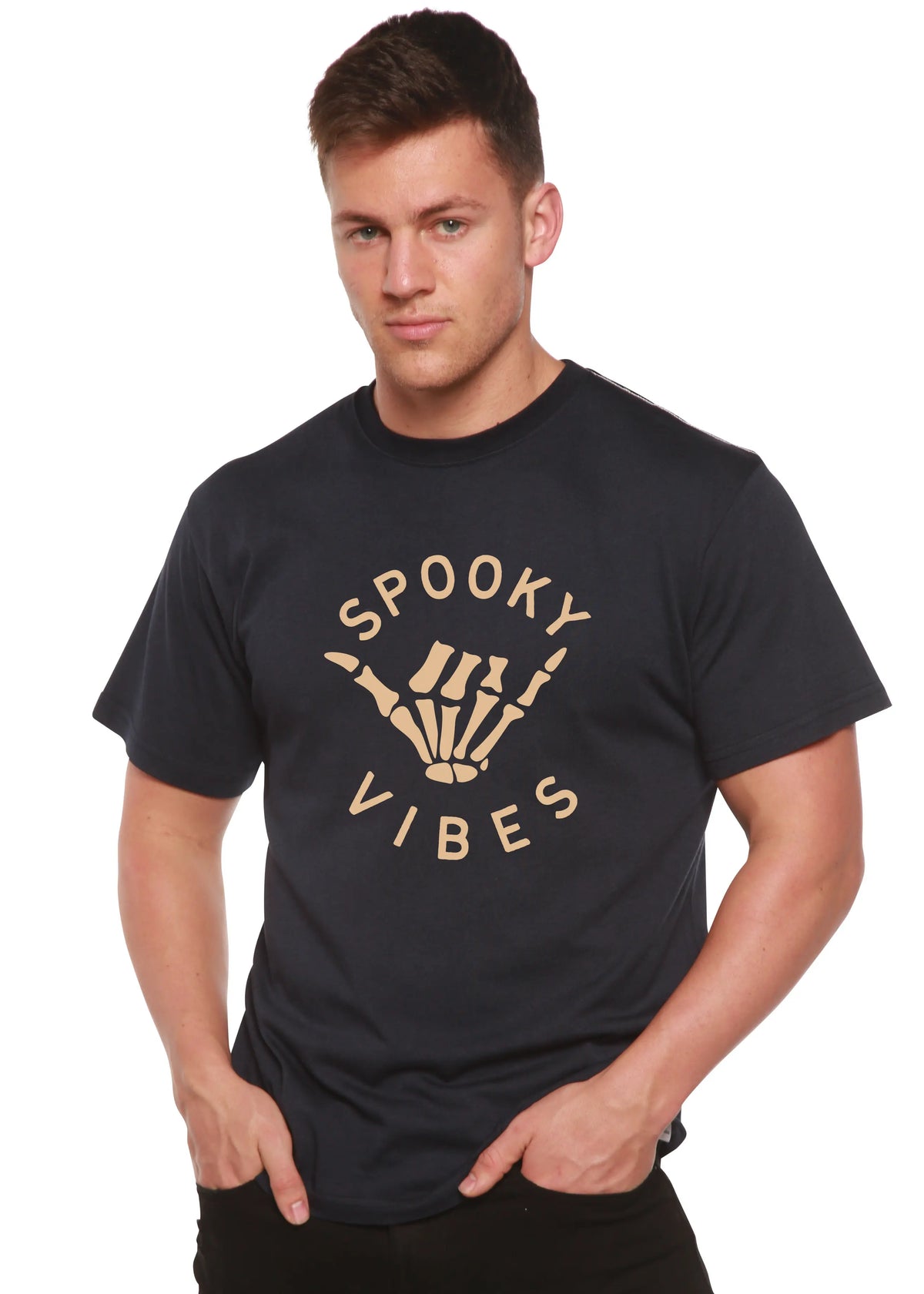 Spooky Vibes Men's Bamboo Viscose/Organic Cotton Short Sleeve Graphic T-Shirt Spun Bamboo