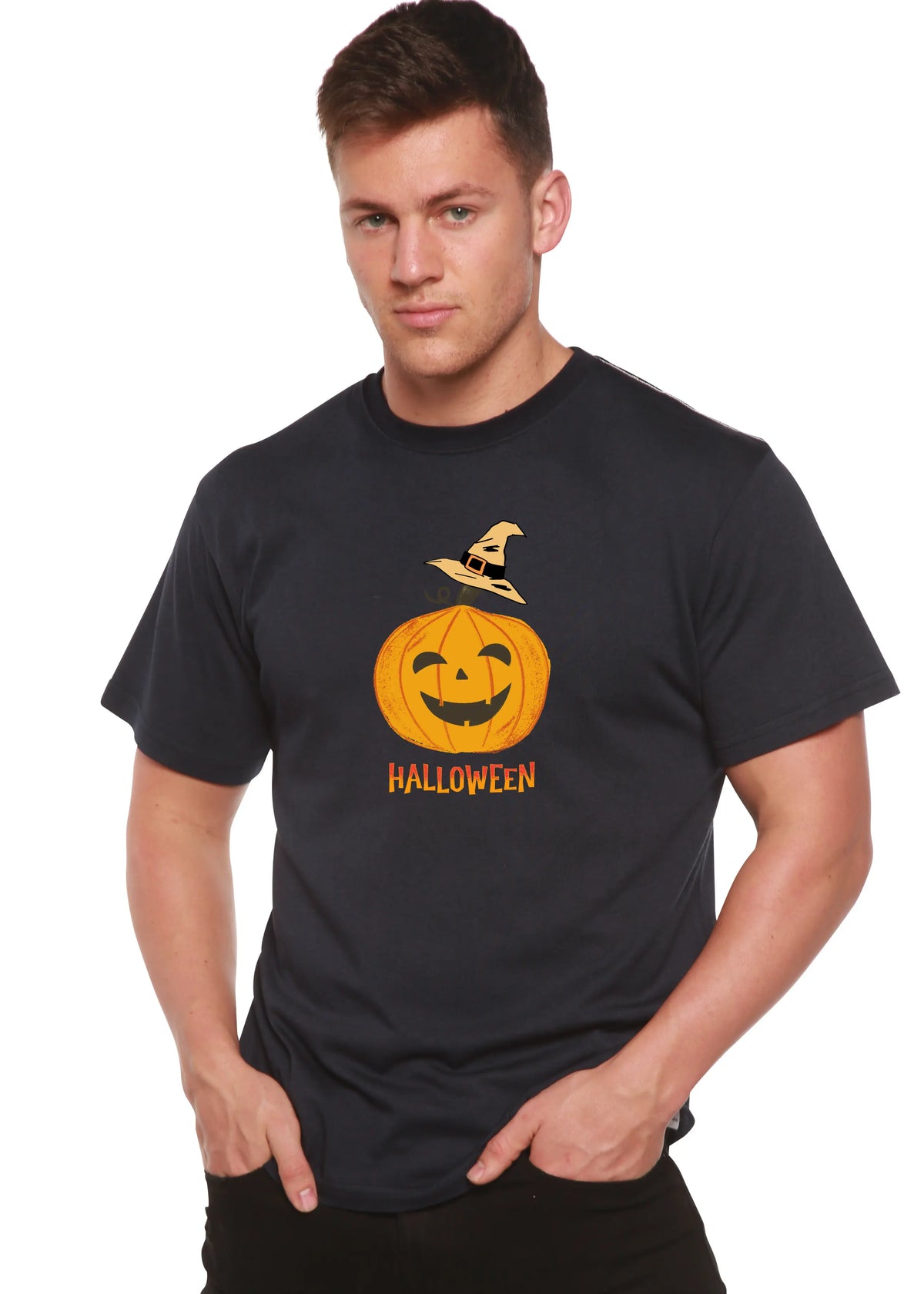 Halloween Pumpkin Unisex Bamboo Viscose/Organic Cotton Short Sleeve Graphic T-Shirt Spun Bamboo
