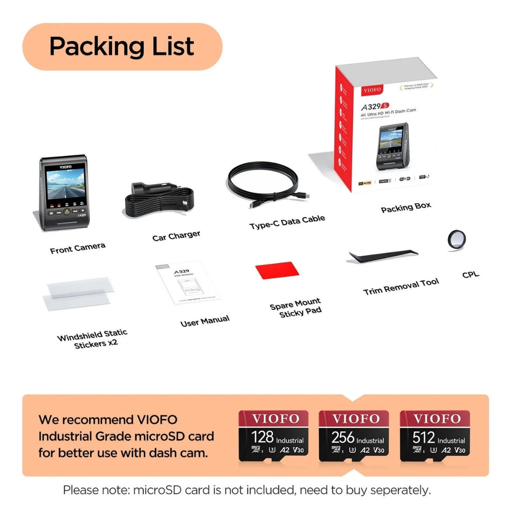 VIOFO A329S 4K UHD 1-Channel 60FPS Wi-Fi 6 Dash Cam BlackboxMyCar