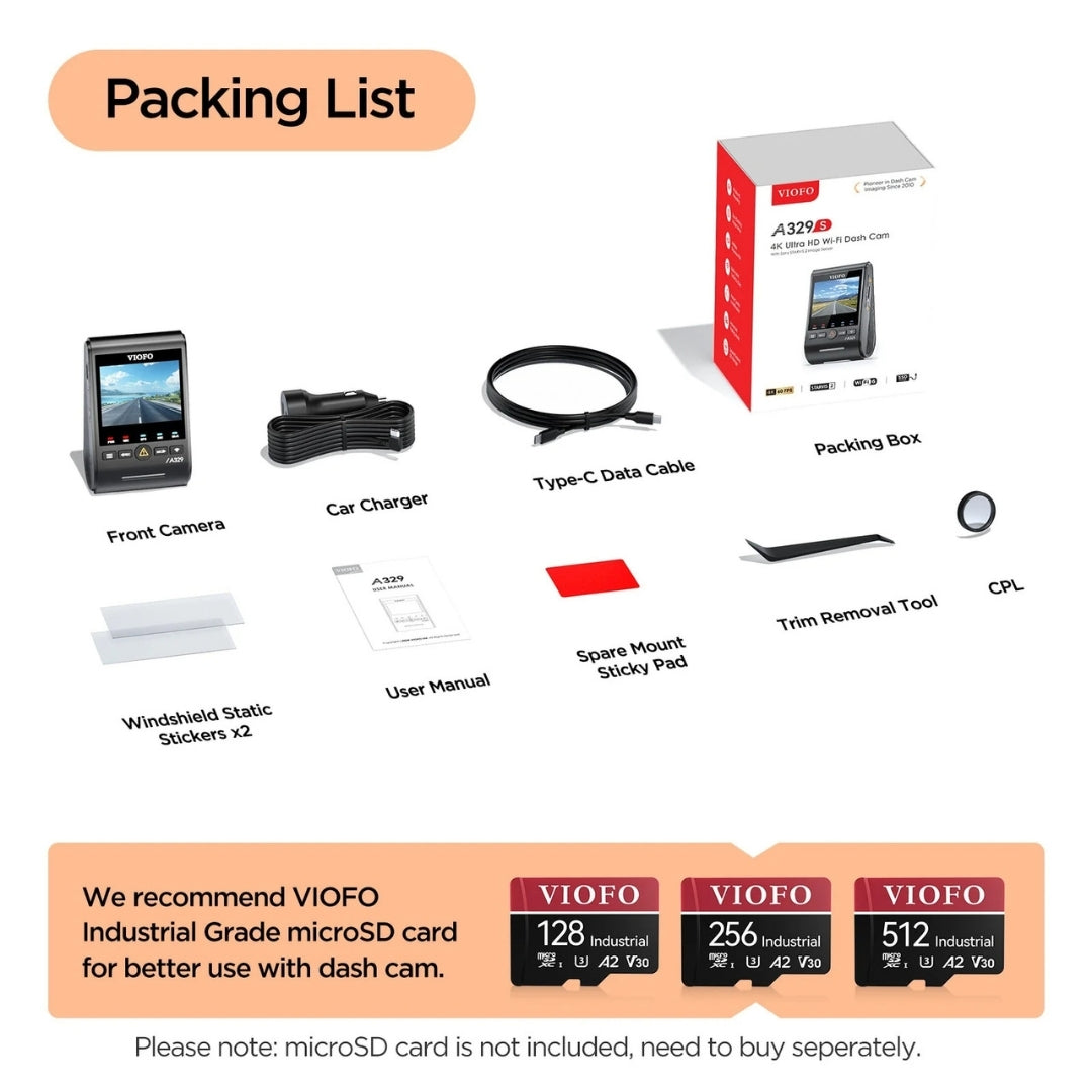 VIOFO A329S 4K UHD 1-Channel 60FPS Wi-Fi 6 Dash Cam BlackboxMyCar