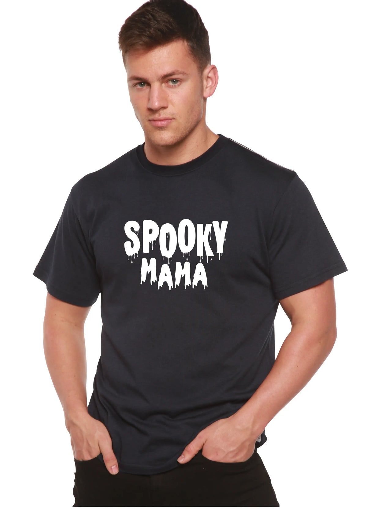 Spooky Mama Halloween Men's Bamboo Viscose/Organic Cotton Short Sleeve Graphic T-Shirt Spun Bamboo