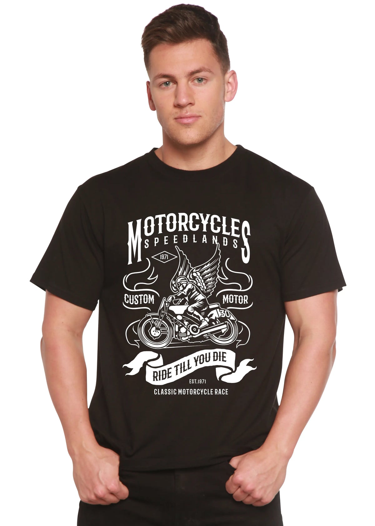 Motorcycles Men's Bamboo Viscose/Organic Cotton Short Sleeve Graphic T-Shirt Spun Bamboo