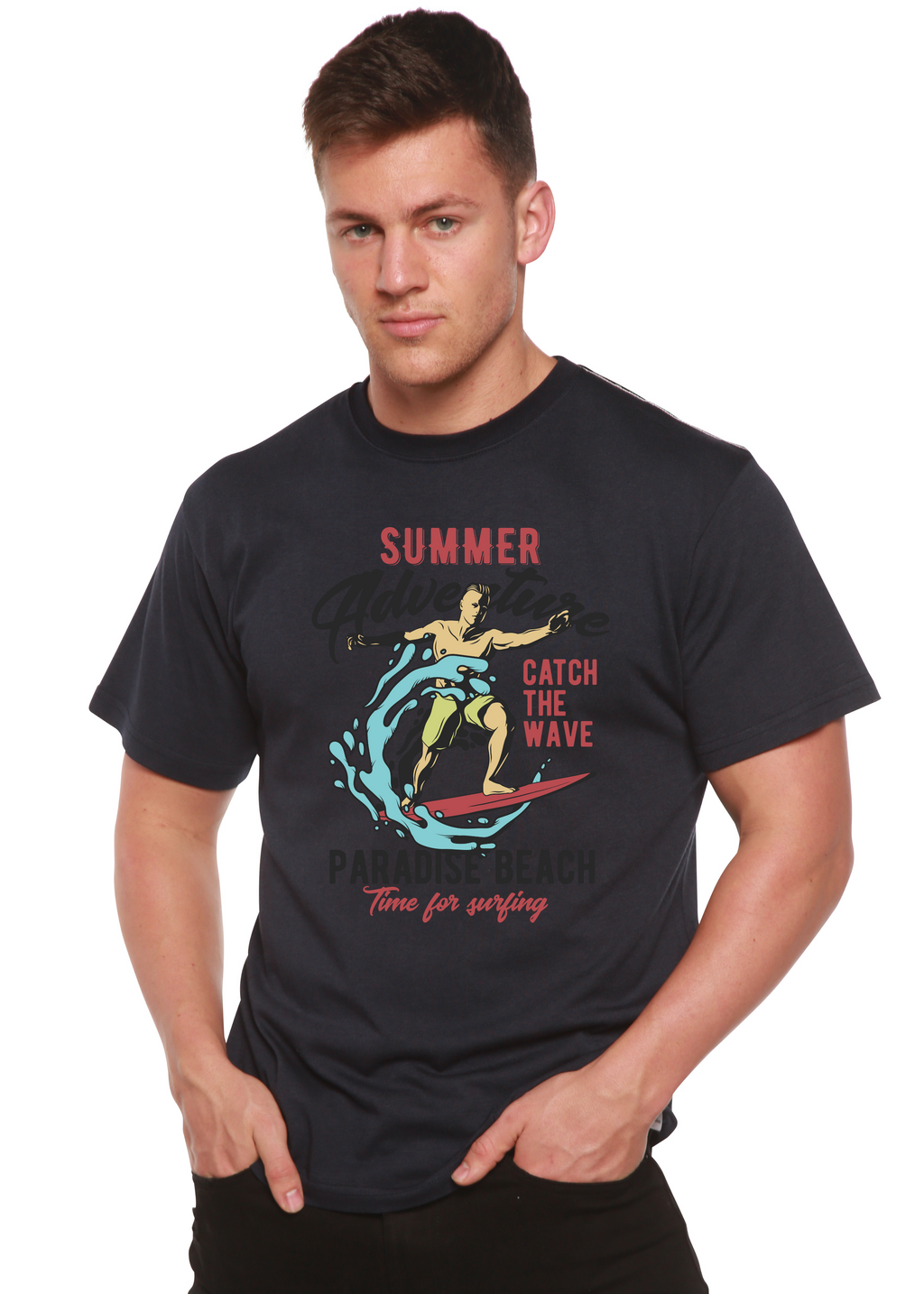 Catch The Wave Men's Bamboo Viscose/Organic Cotton Short Sleeve Graphic T-Shirt Spun Bamboo