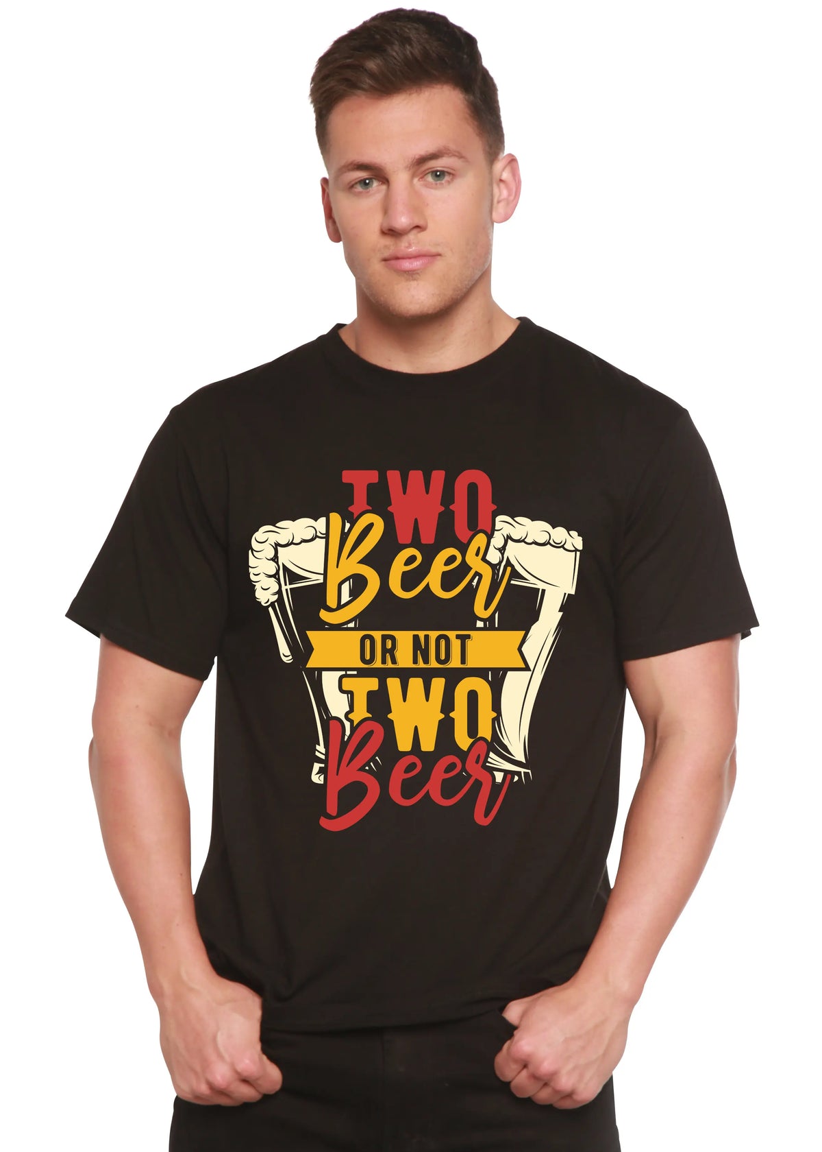 Two Beer Men's Bamboo Viscose/Organic Cotton Short Sleeve Graphic T-Shirt Spun Bamboo