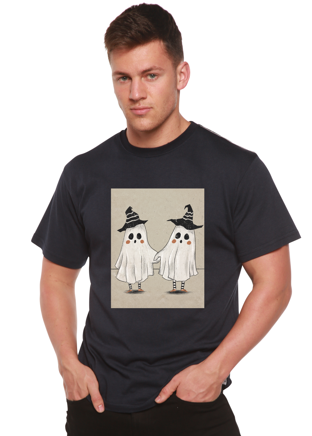 Cute Ghost Men's Bamboo Viscose/Organic Cotton Short Sleeve Graphic T-Shirt Spun Bamboo