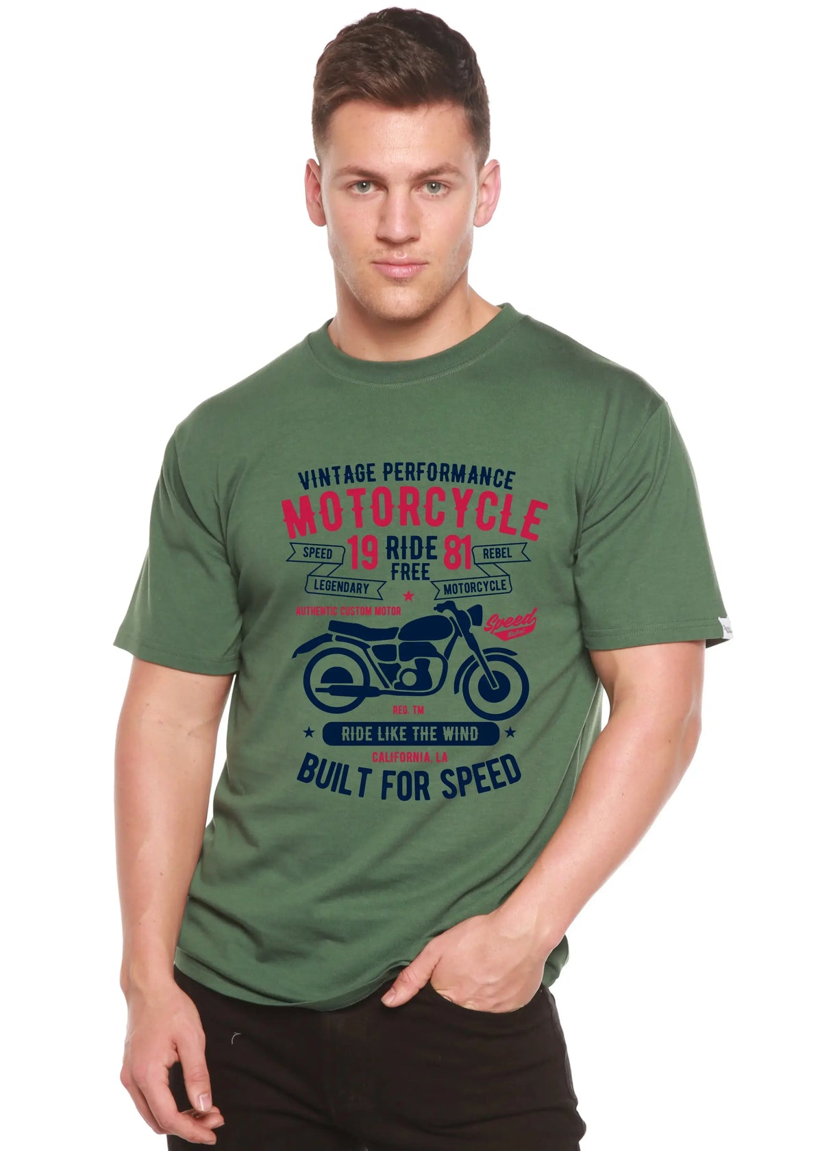 Motorcycle Ride Free Men's Bamboo Viscose/Organic Cotton Short Sleeve Graphic T-Shirt Spun Bamboo