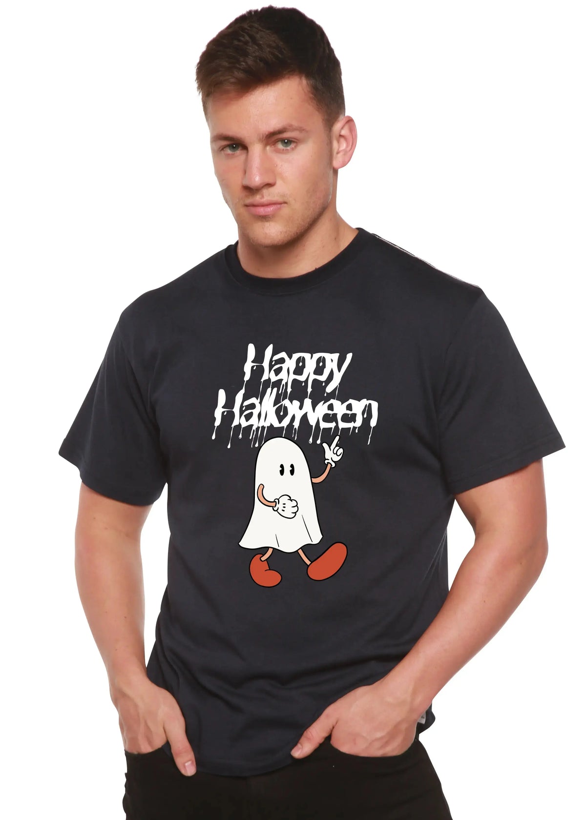 Happy Halloween Men's Bamboo Viscose/Organic Cotton Short Sleeve Graphic T-Shirt Spun Bamboo