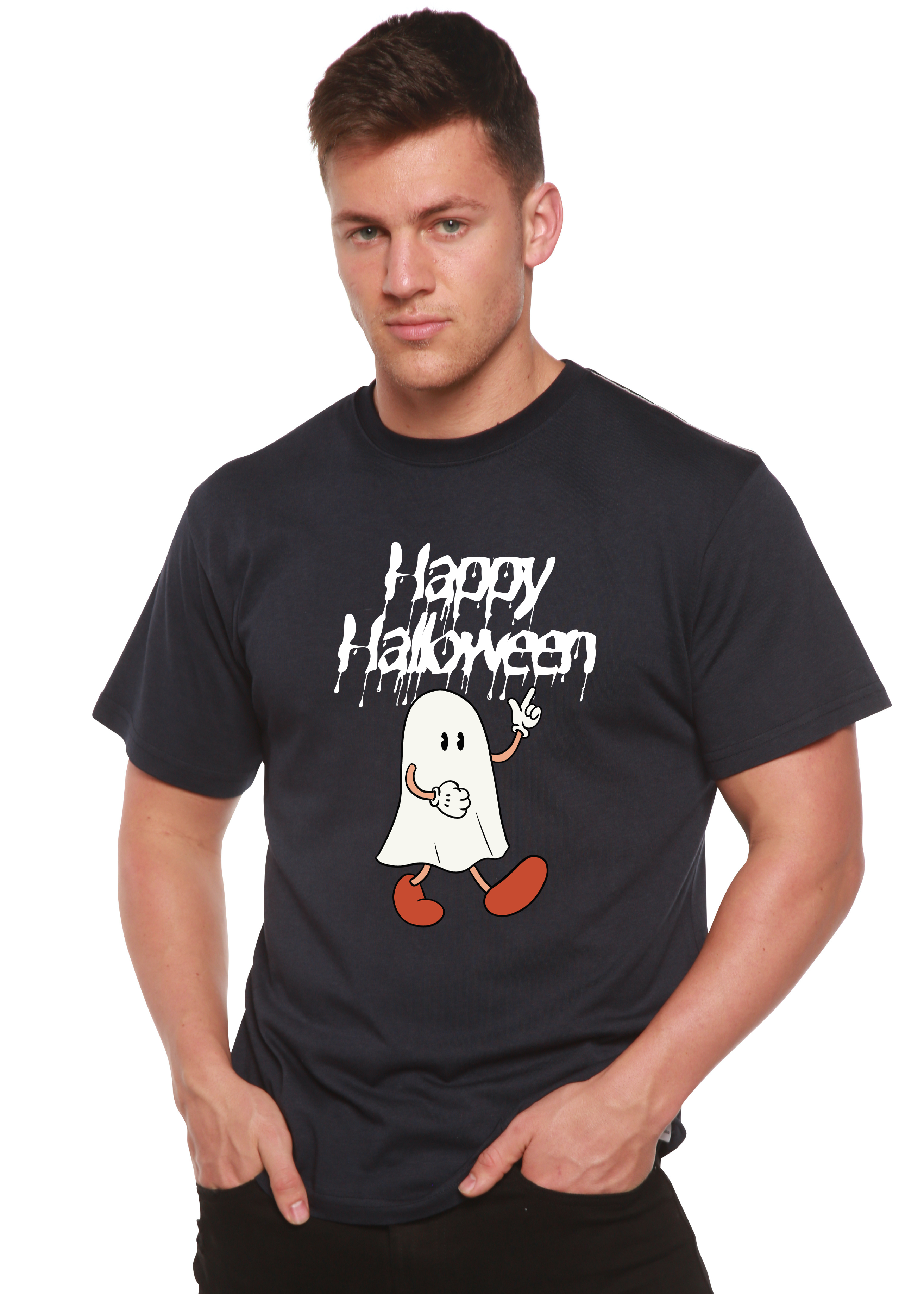 Happy Halloween Men's Bamboo Viscose/Organic Cotton Short Sleeve Graphic T-Shirt Spun Bamboo