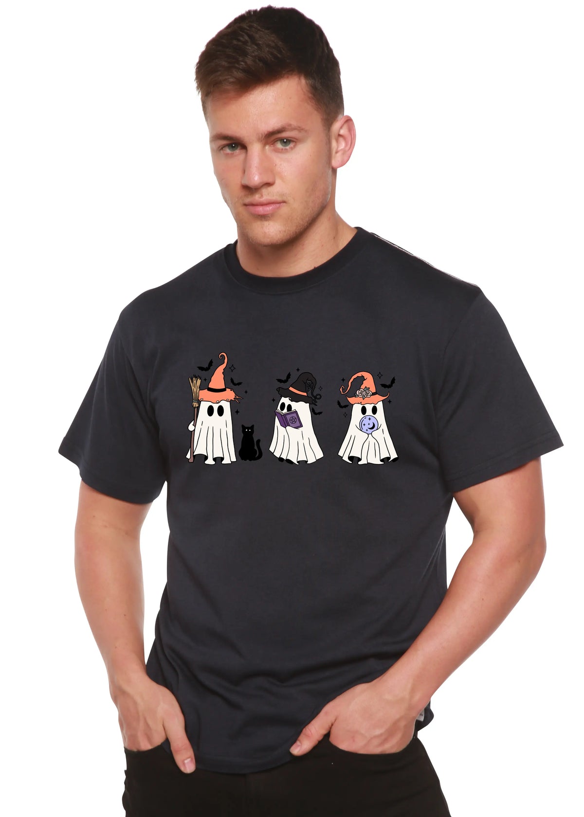 Halloween Boo Men's Bamboo Viscose/Organic Cotton Short Sleeve Graphic T-Shirt Spun Bamboo