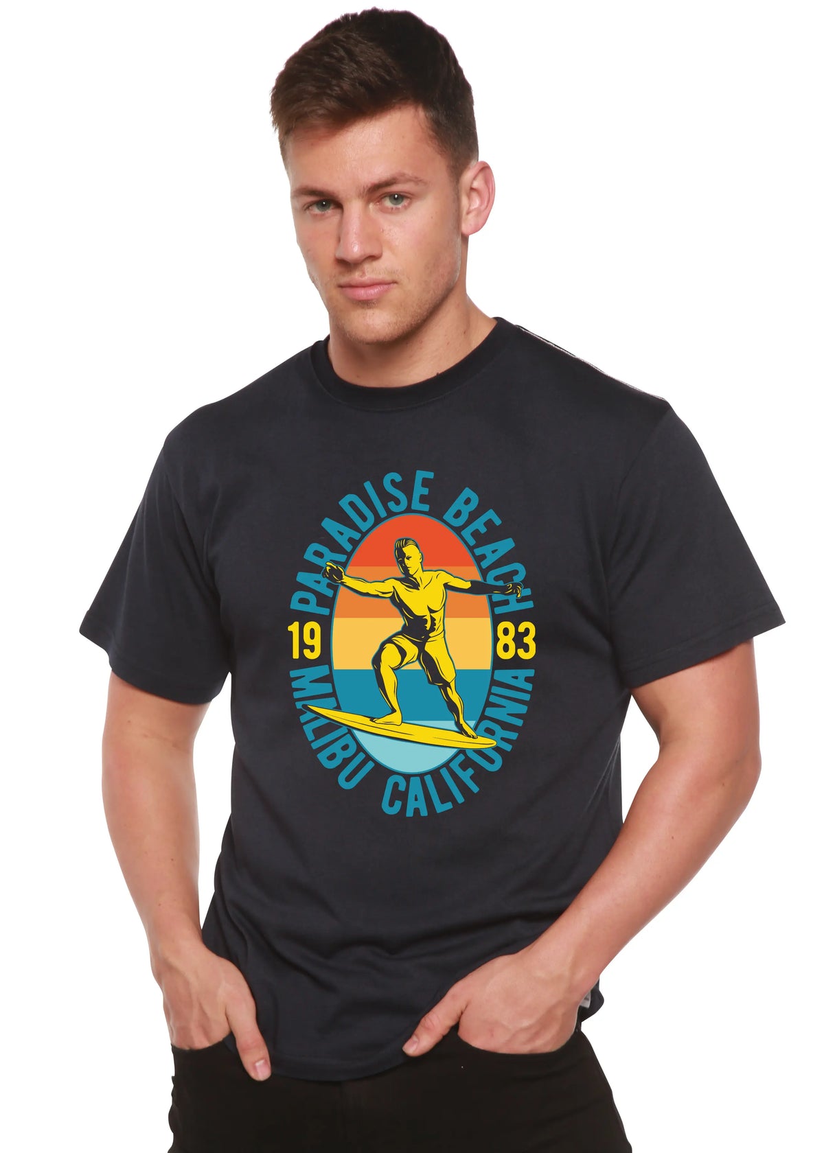 Paradise Beach 1983 Men's Bamboo Viscose/Organic Cotton Short Sleeve Graphic T-Shirt Spun Bamboo