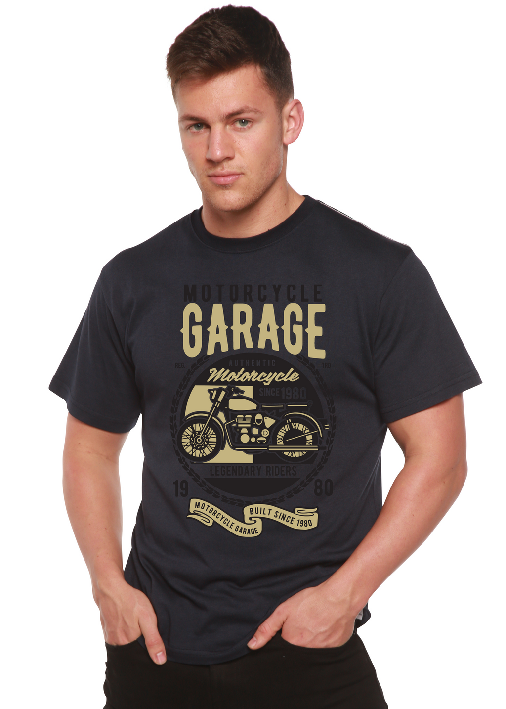 Motorcycle Garage Men's Bamboo Viscose/Organic Cotton Short Sleeve Graphic T-Shirt Spun Bamboo