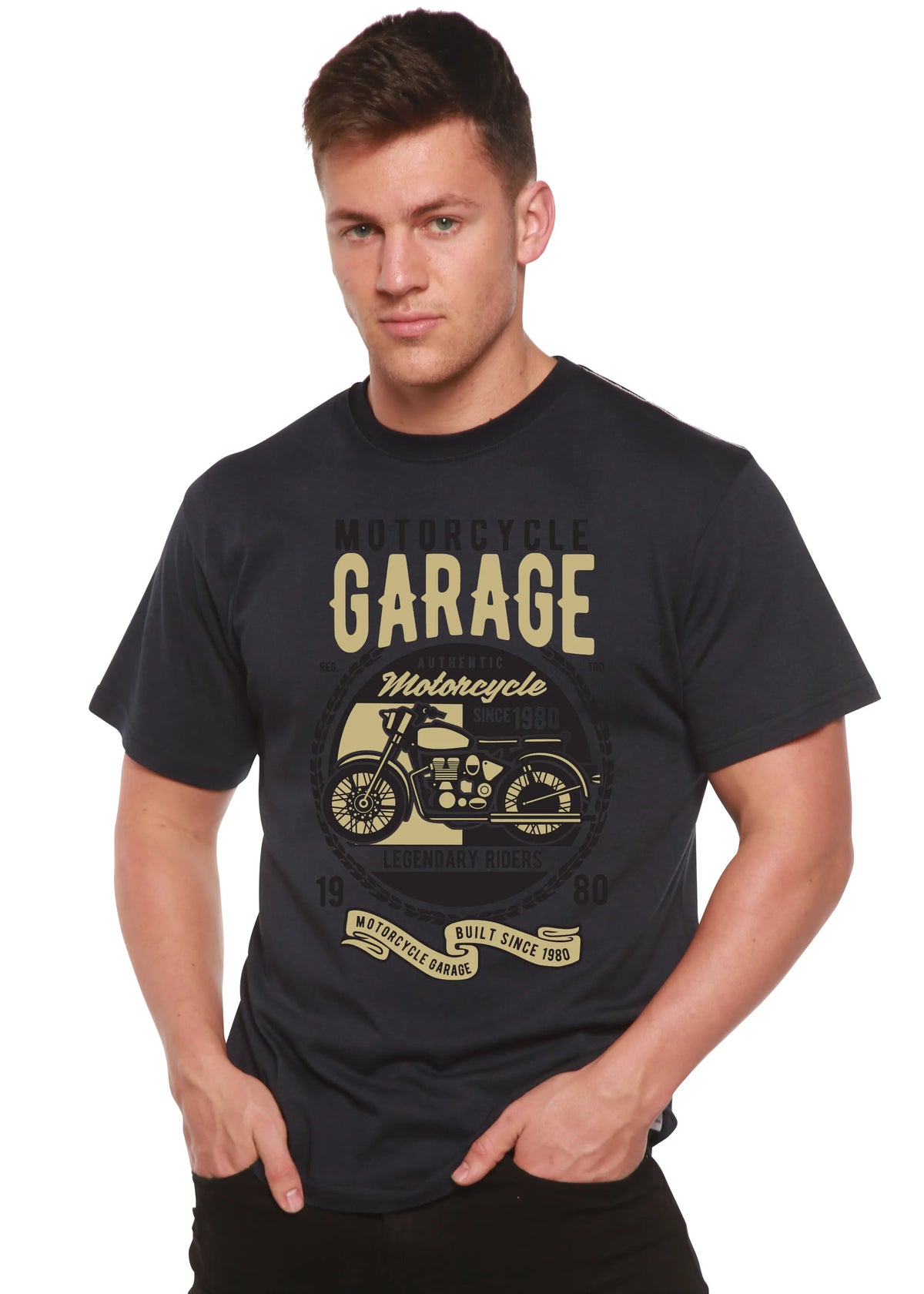 Motorcycle Garage Men's Bamboo Viscose/Organic Cotton Short Sleeve Graphic T-Shirt Spun Bamboo