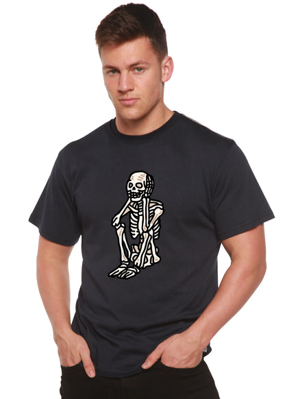 Sad Skeleton Halloween Unisex Bamboo Viscose/Organic Cotton Short Sleeve Graphic T-Shirt Spun Bamboo