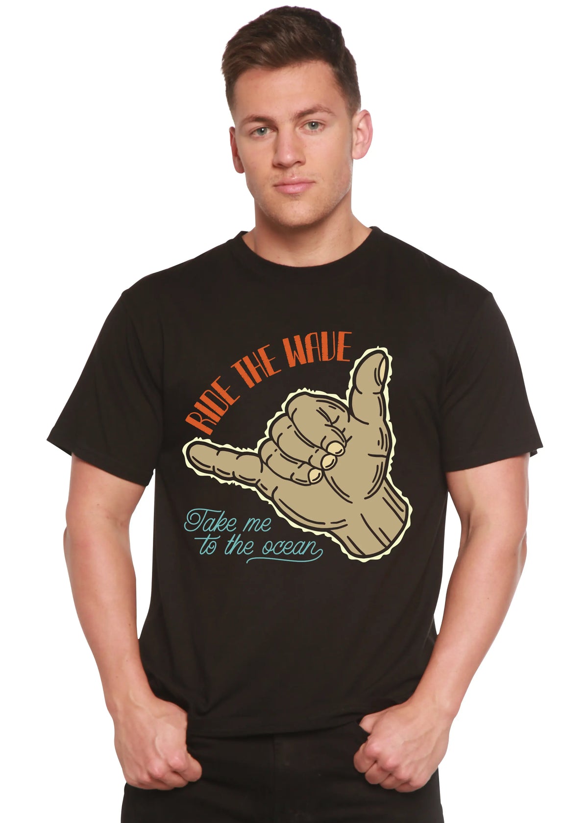 Ride The Wave Men's Bamboo Viscose/Organic Cotton Short Sleeve Graphic T-Shirt Spun Bamboo