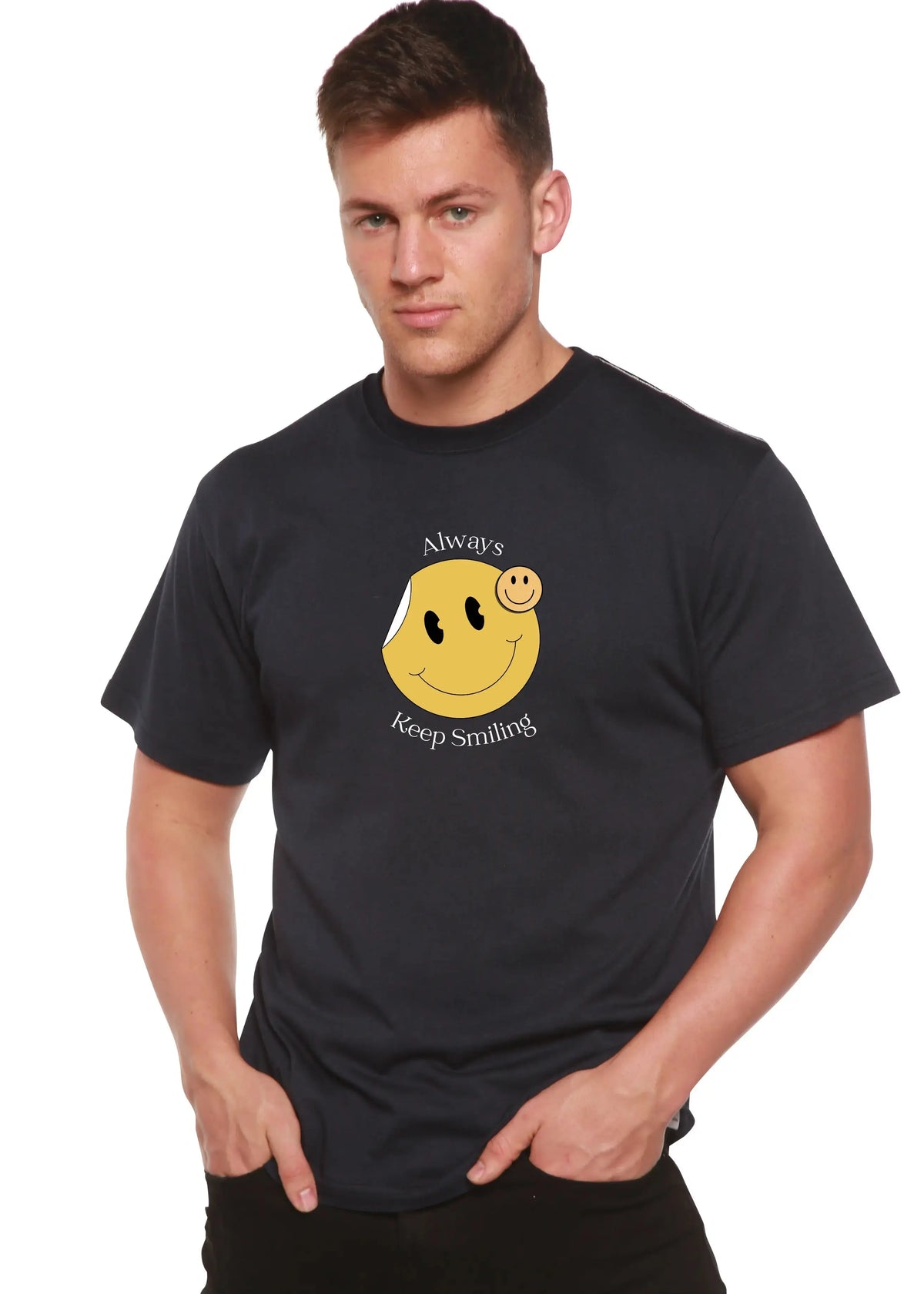 Always Keep Smiling Men's Bamboo Viscose/Organic Cotton Short Sleeve Graphic T-Shirt Spun Bamboo