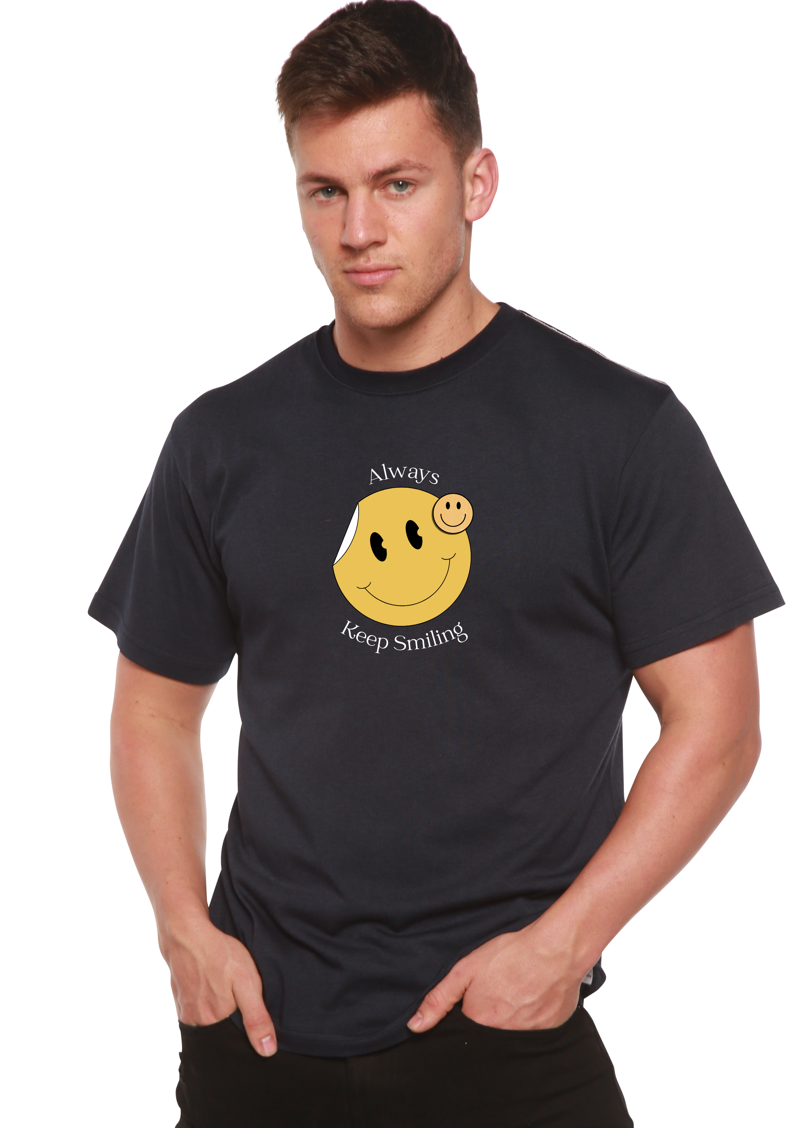 Always Keep Smiling Men's Bamboo Viscose/Organic Cotton Short Sleeve Graphic T-Shirt Spun Bamboo