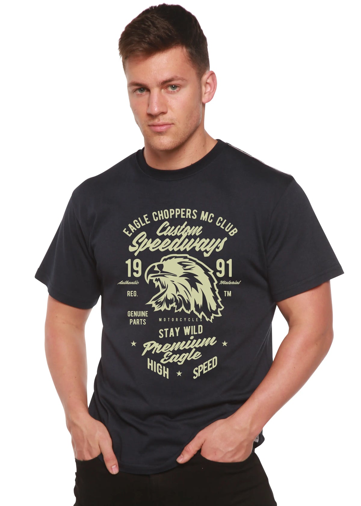 Custom Speedways Premium Eagle Men's Bamboo Viscose/Organic Cotton Short Sleeve Graphic T-Shirt Spun Bamboo