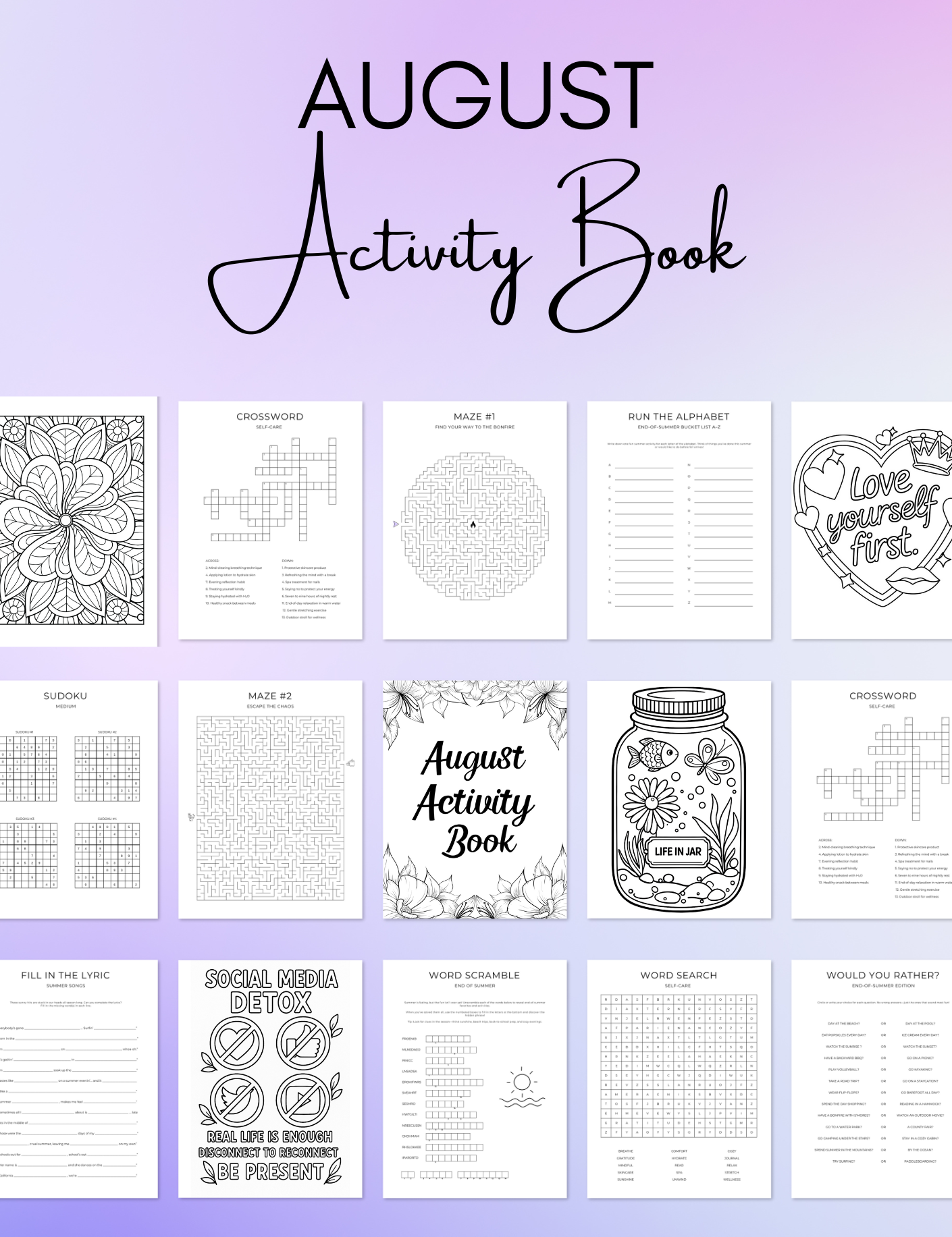 August Activity Book Bundle (Digital + Printable) Jessica Autumn