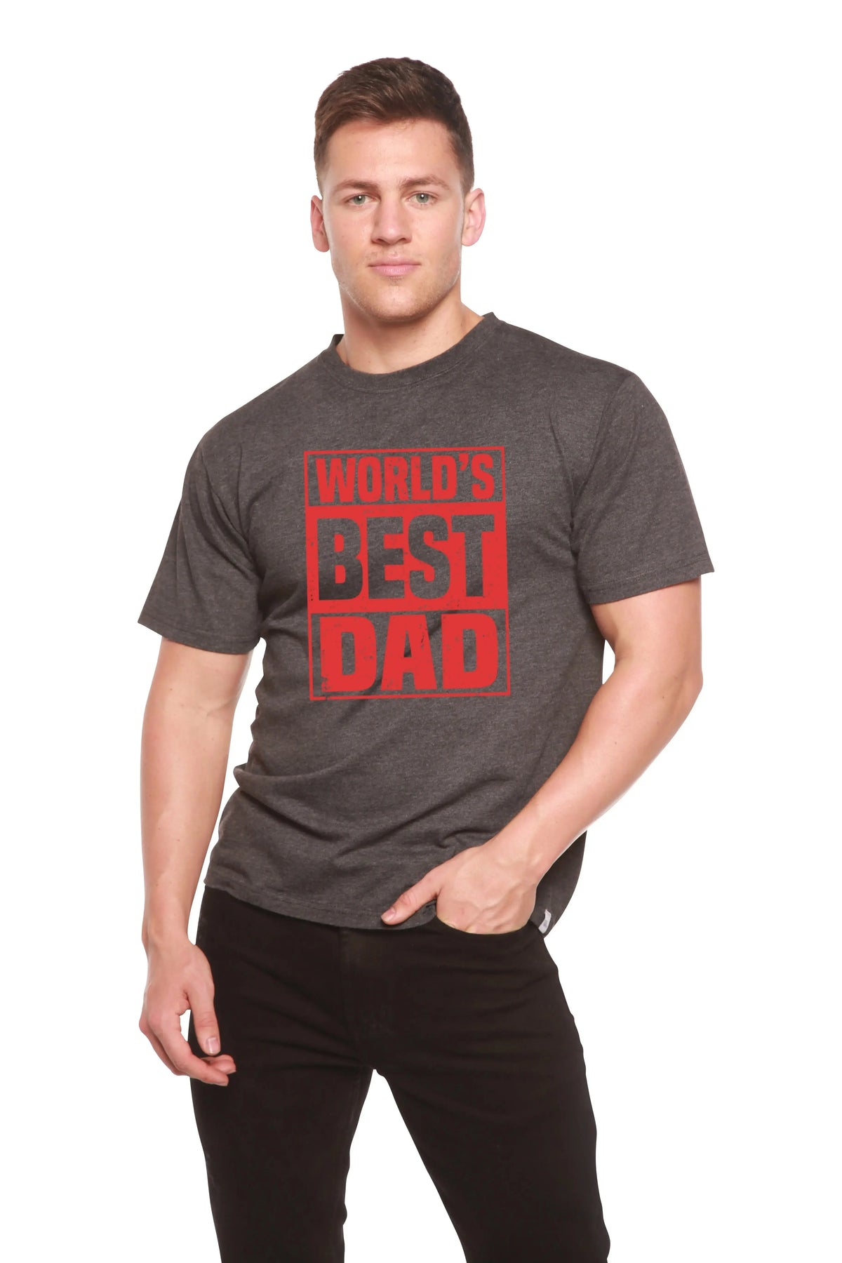 World's Best Dad Men's Bamboo Viscose/Organic Cotton Short Sleeve Graphic T-Shirt Spun Bamboo