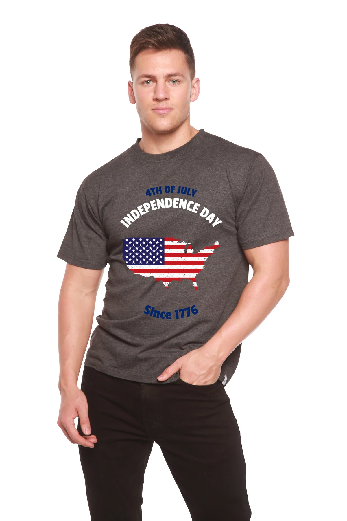 4th of July Men's Bamboo Viscose/Organic Cotton Short Sleeve Graphic T-Shirt Spun Bamboo