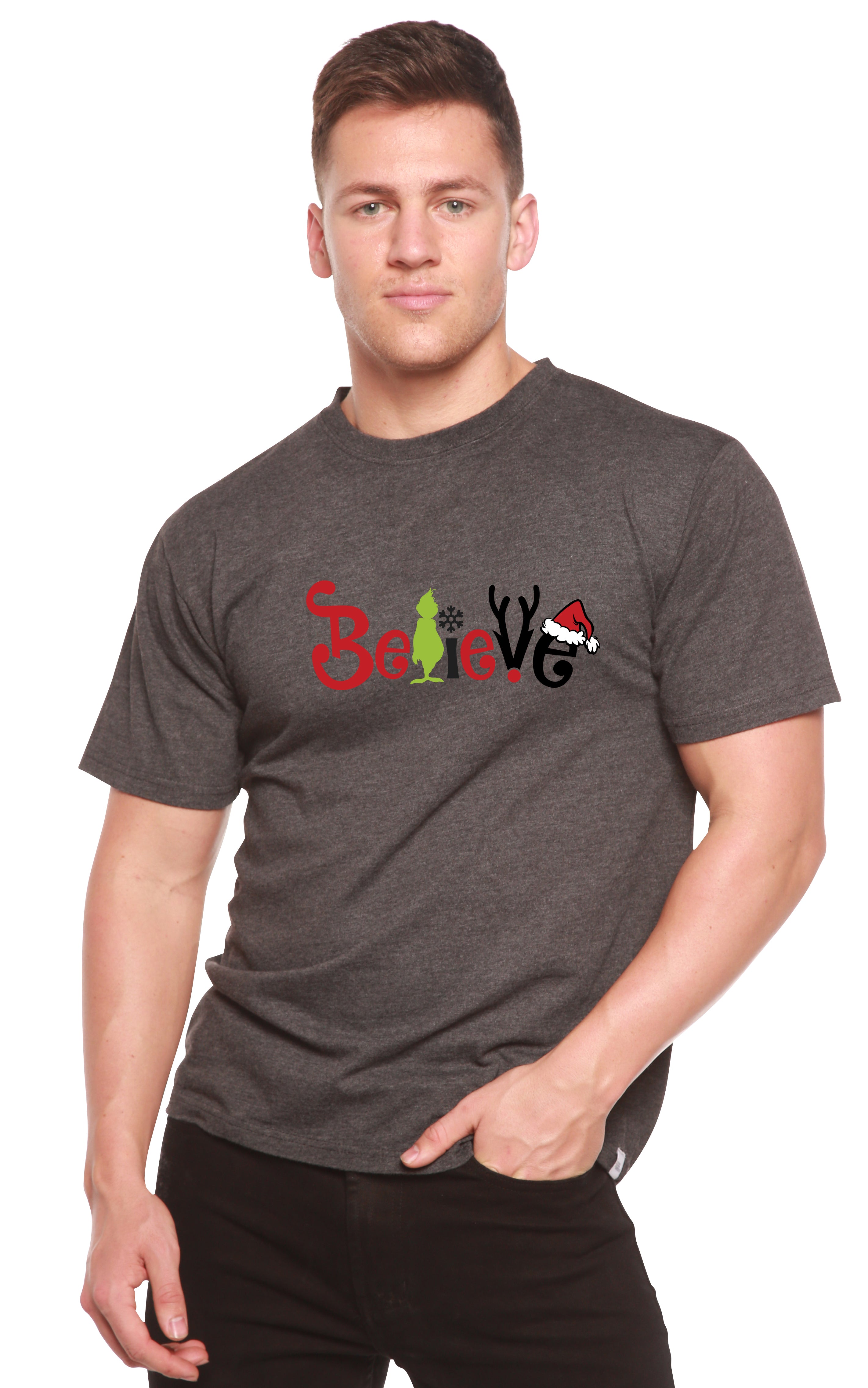 Believe Christmas Printed Men's Bamboo T-Shirt Spun Bamboo