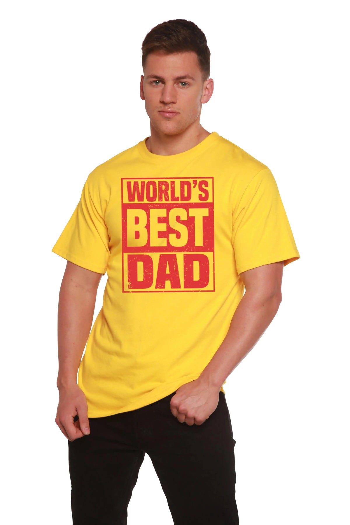 World's Best Dad Men's Bamboo Viscose/Organic Cotton Short Sleeve Graphic T-Shirt Spun Bamboo