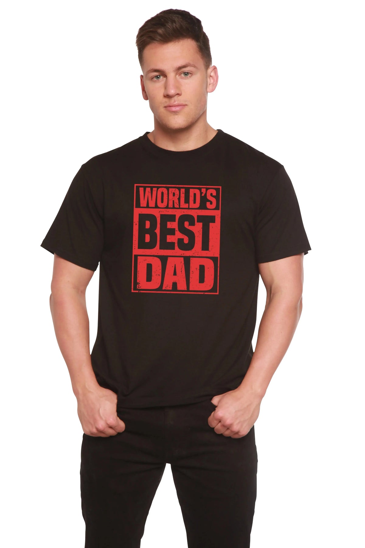 World's Best Dad Men's Bamboo Viscose/Organic Cotton Short Sleeve Graphic T-Shirt Spun Bamboo