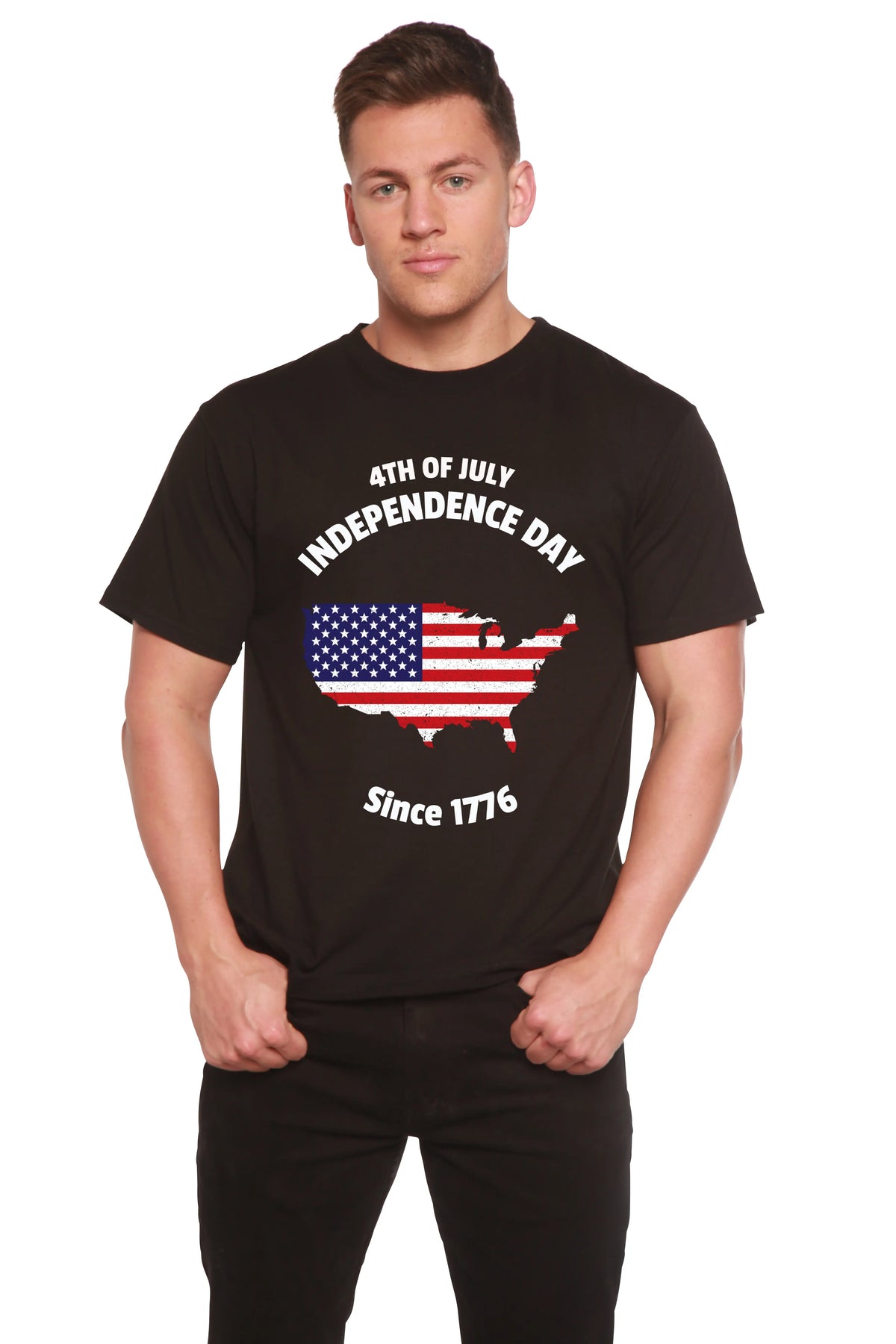 4th of July Men's Bamboo Viscose/Organic Cotton Short Sleeve Graphic T-Shirt Spun Bamboo