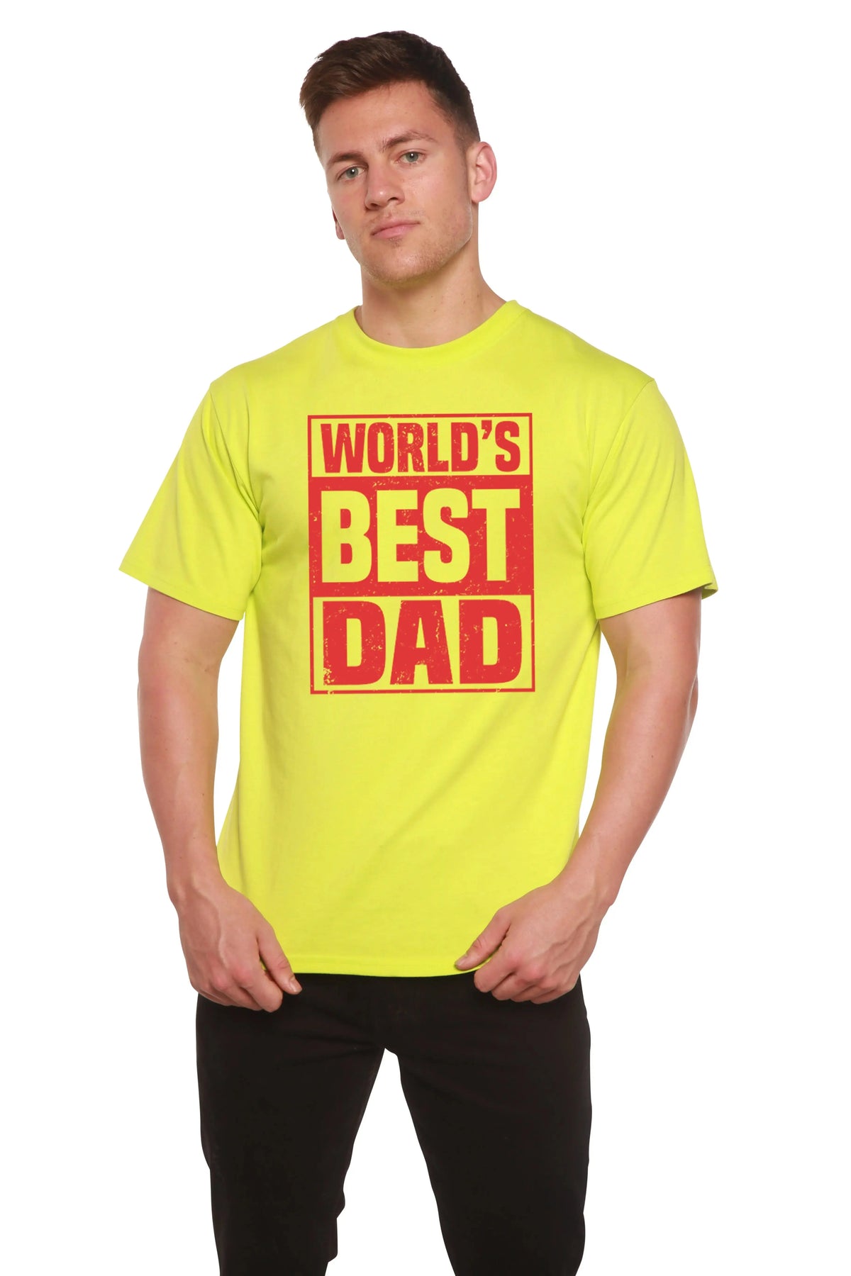 World's Best Dad Men's Bamboo Viscose/Organic Cotton Short Sleeve Graphic T-Shirt Spun Bamboo