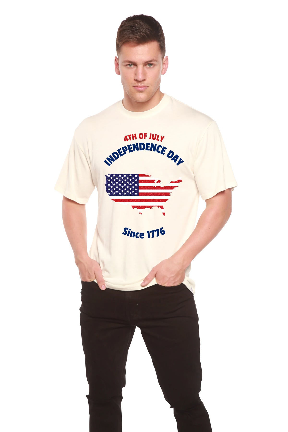 4th of July Men's Bamboo Viscose/Organic Cotton Short Sleeve Graphic T-Shirt Spun Bamboo
