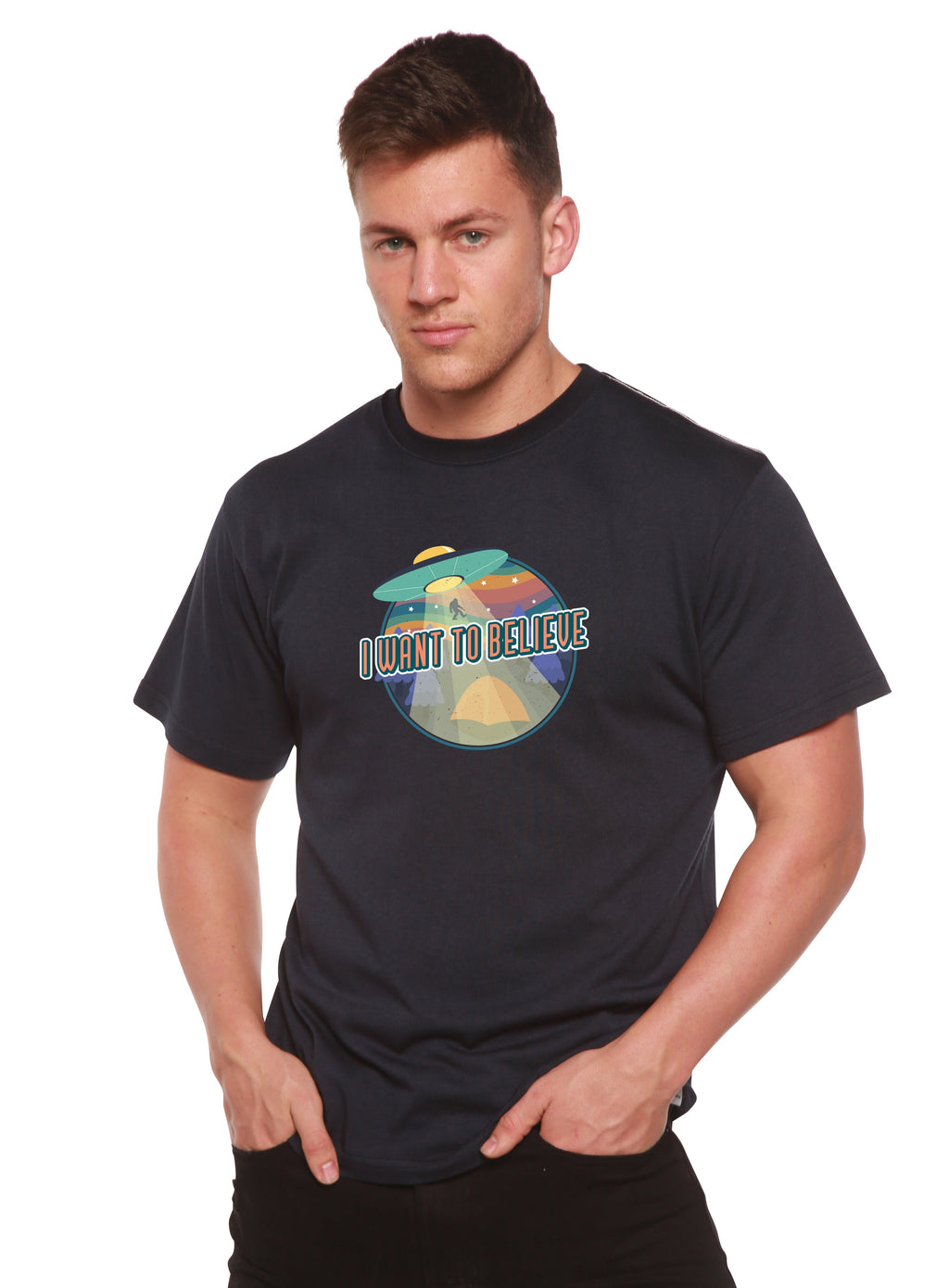 I Want to Believe Men's Bamboo Short Sleeve Printed T-Shirt Spun Bamboo