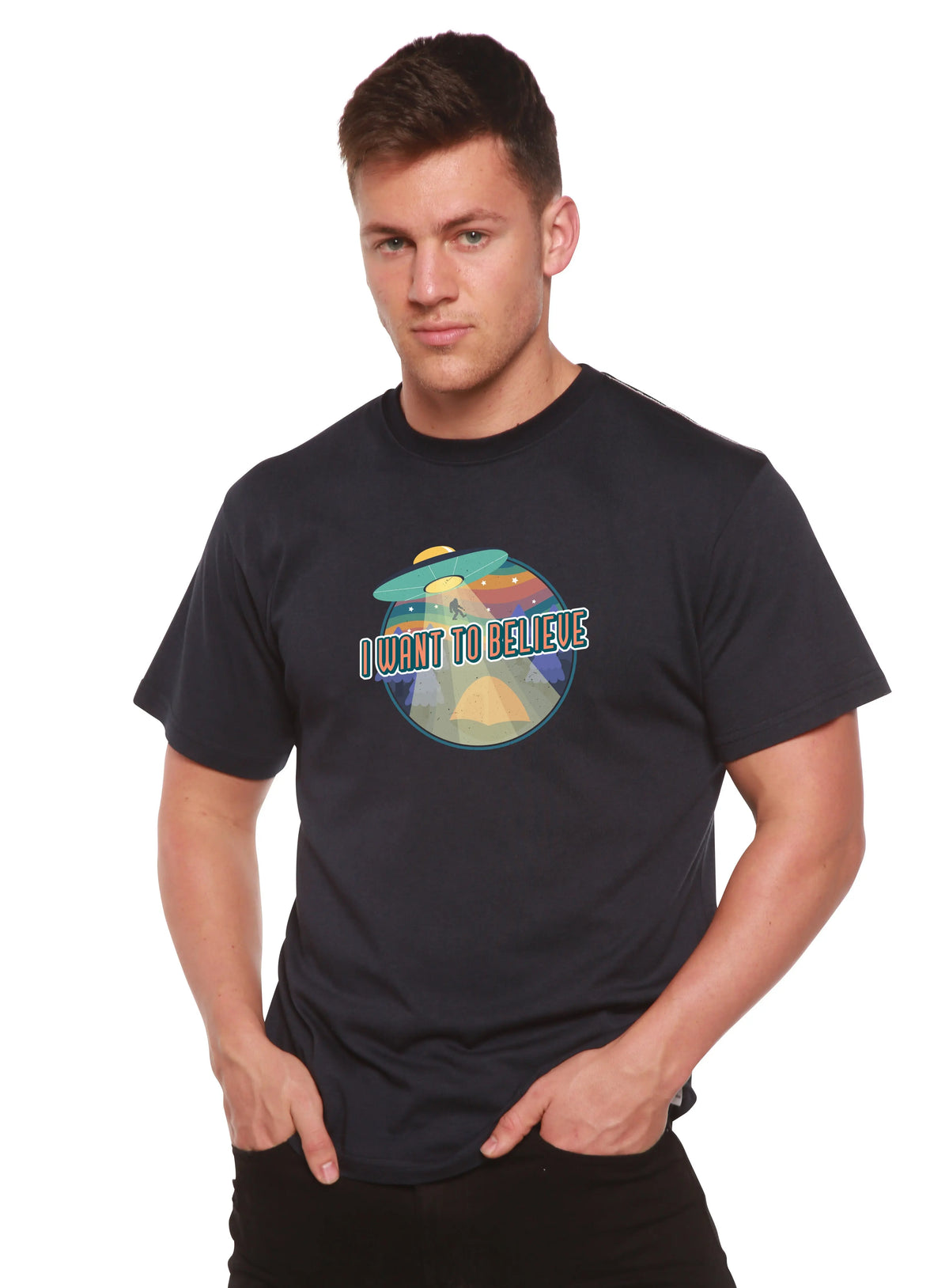 I Want to Believe Men's Bamboo Short Sleeve Printed T-Shirt Spun Bamboo