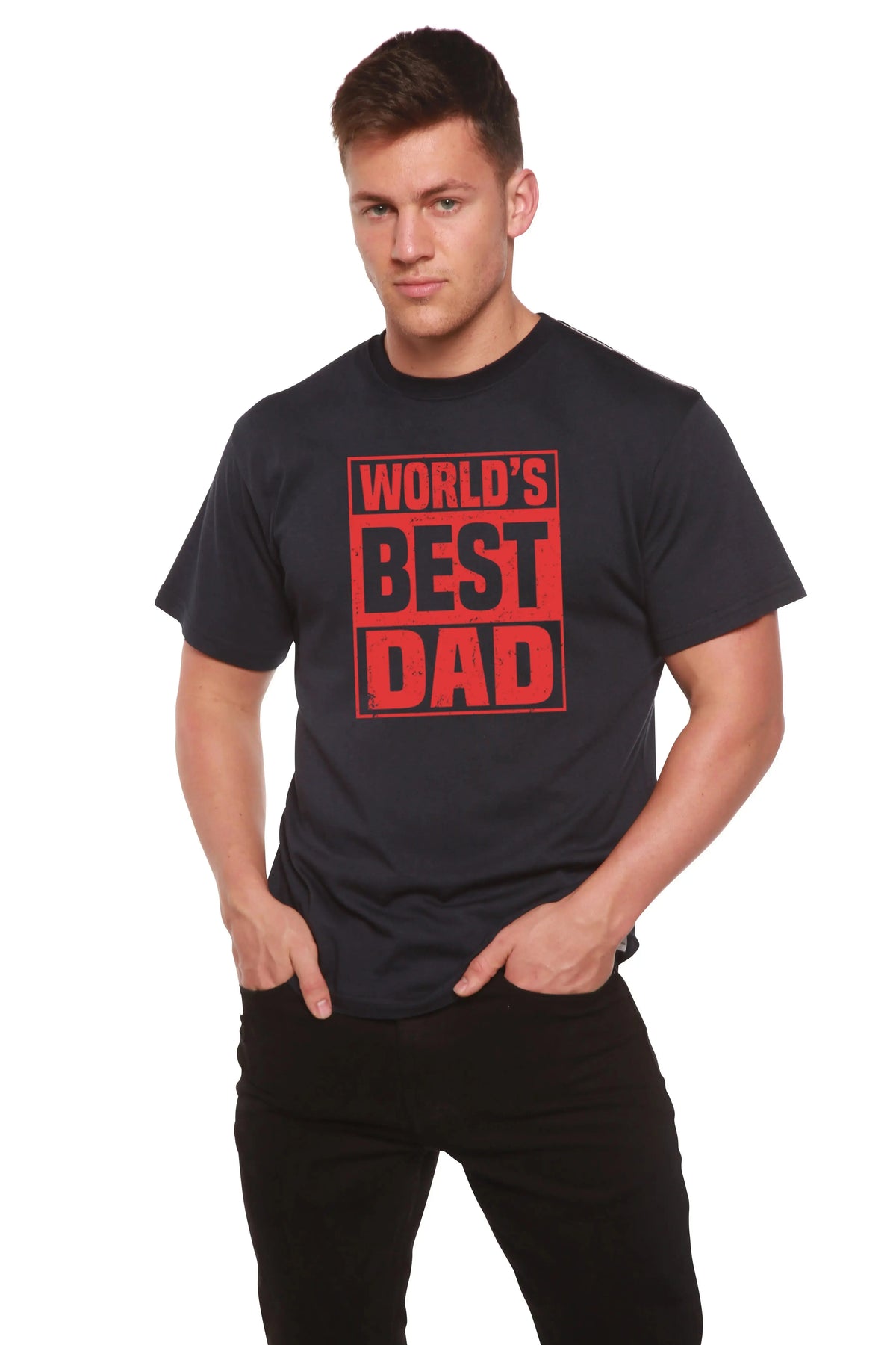 World's Best Dad Men's Bamboo Viscose/Organic Cotton Short Sleeve Graphic T-Shirt Spun Bamboo