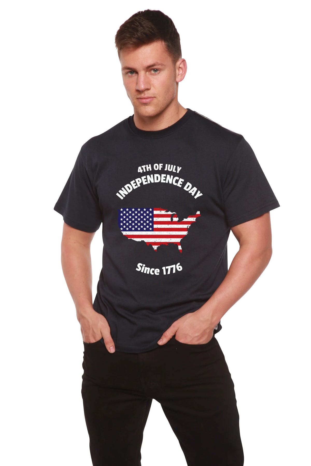 4th of July Men's Bamboo Viscose/Organic Cotton Short Sleeve Graphic T-Shirt Spun Bamboo