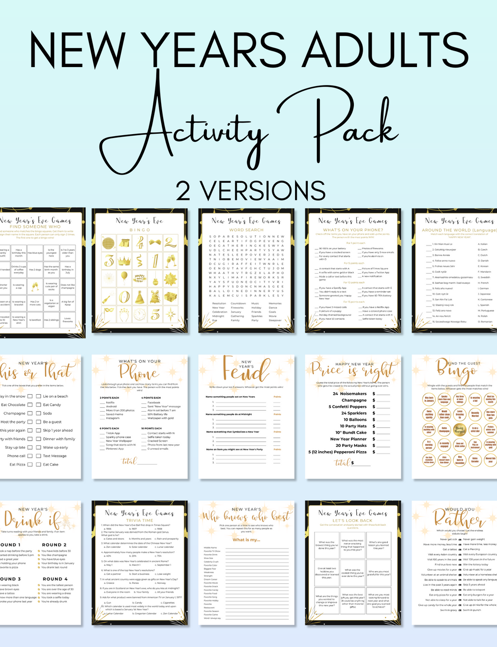 Adults New Years Activity Pack Jessica Autumn