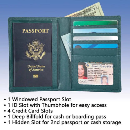 RFID Blocking Leather Passport Wallet ID Stronghold