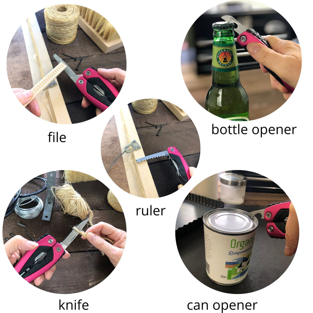 14-in-1 Pink High-Quality Pocket Multitool Pliers. Great for Outdoors, Camping, Fishing  --DT5015P Apollo Tools