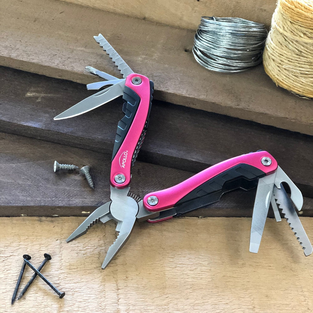 14-in-1 Pink High-Quality Pocket Multitool Pliers. Great for Outdoors, Camping, Fishing  --DT5015P Apollo Tools