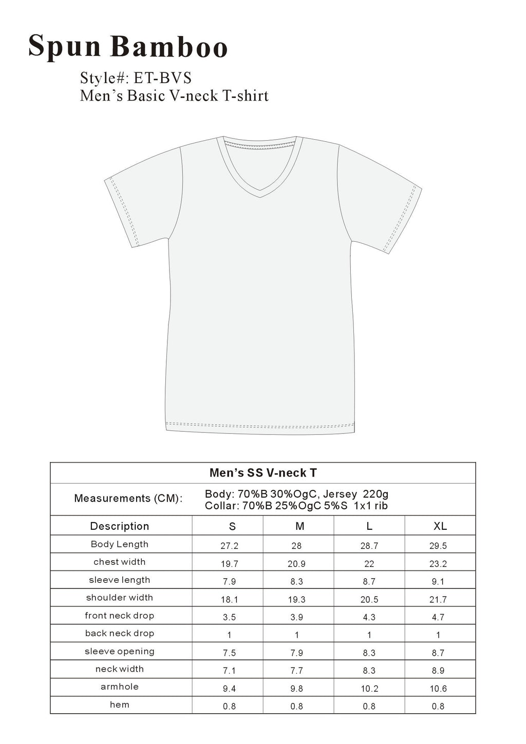Clearance Men's Bamboo Viscose V-Neck T-Shirt Spun Bamboo