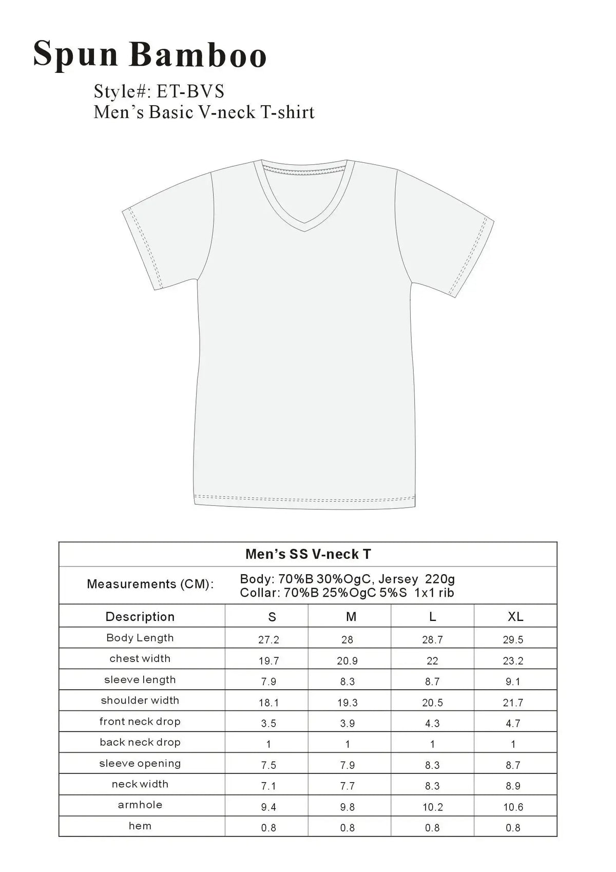 Clearance Men's Bamboo Viscose V-Neck T-Shirt Spun Bamboo