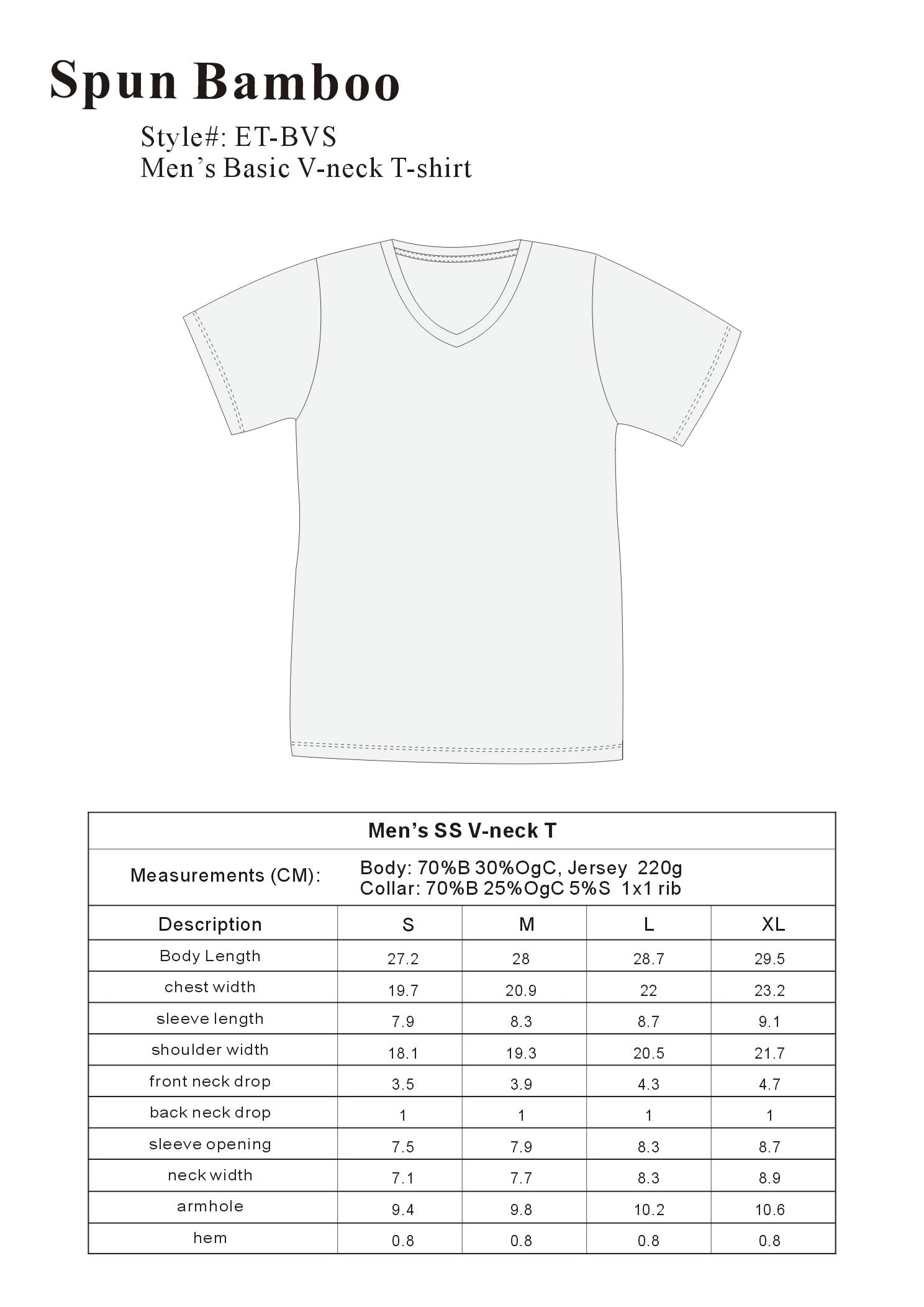 Clearance Men's Bamboo Viscose V-Neck T-Shirt Spun Bamboo