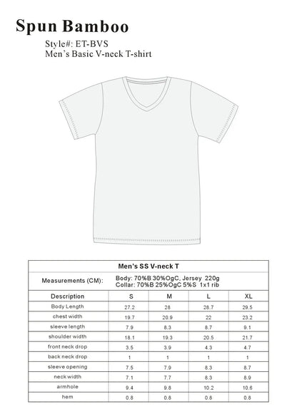 Clearance Men's Bamboo Viscose V-Neck T-Shirt Spun Bamboo