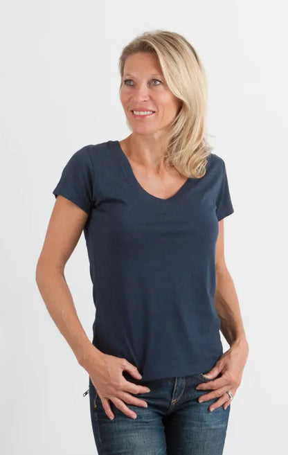 Clearance Women's Bamboo V-Neck Cap Sleeve T-Shirt Spun Bamboo