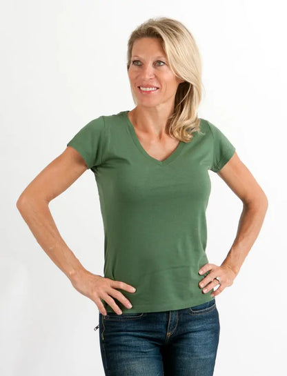Clearance Women's Bamboo V-Neck Cap Sleeve T-Shirt Spun Bamboo