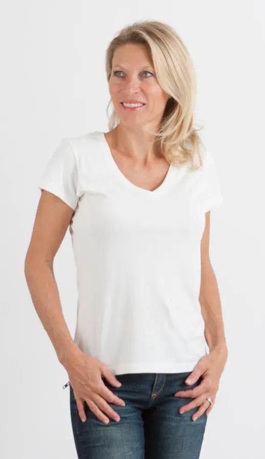 Clearance Women's Bamboo V-Neck Cap Sleeve T-Shirt Spun Bamboo