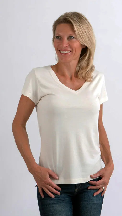 Clearance Women's Bamboo V-Neck Cap Sleeve T-Shirt Spun Bamboo