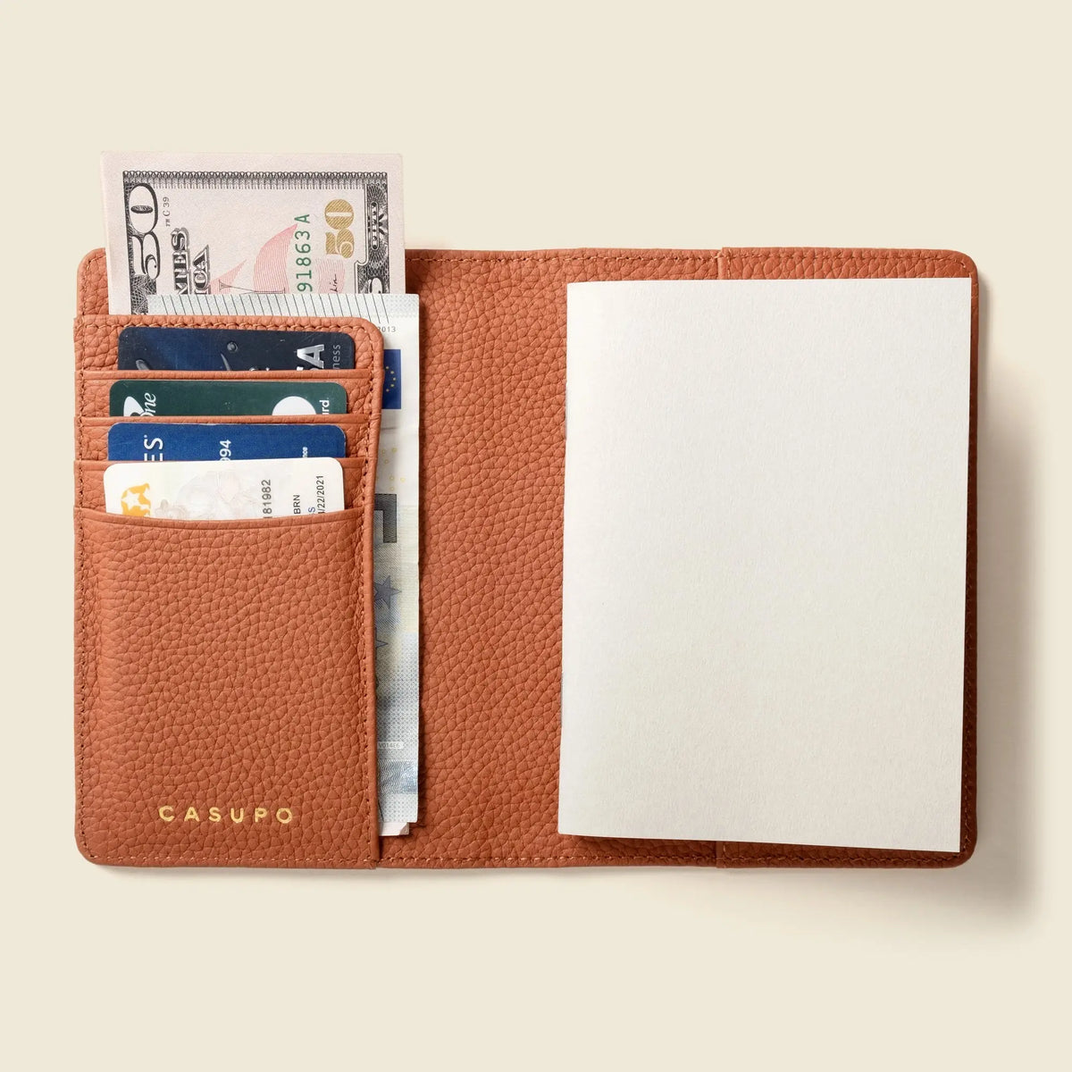 Leather Passport Wallet with RFID - Tan CASUPO