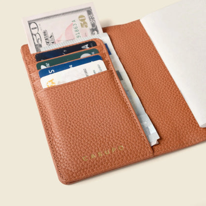 Leather Passport Wallet with RFID - Tan CASUPO